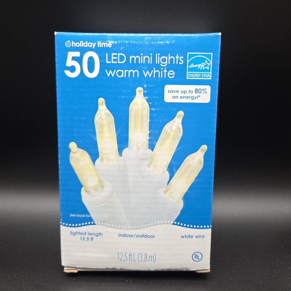 Holiday Time Clear Cool White Mini Lights 50 Lighted Length 12.5ft White Wire I3